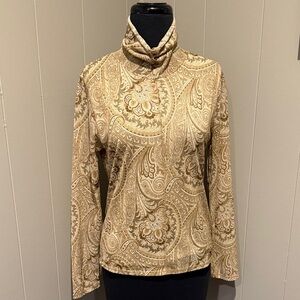 Nine & Co. Women’s Small Beige Paisley Turtleneck Tunic Top